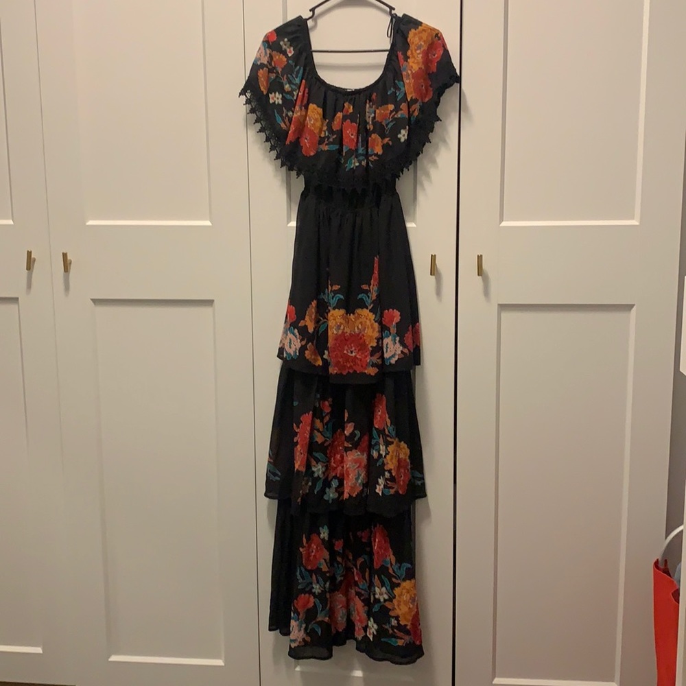 Altar’d State Floral Long Black Dress